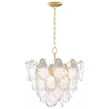Modern Crystal Chandelier Design With Gold Metal Accents And Transparent Droplet Shades