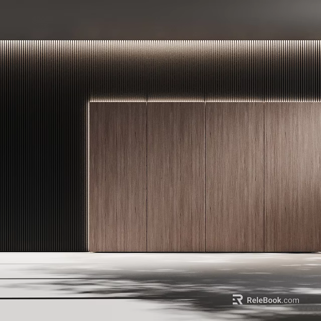 Modern Wooden Feature Wall With Vertical Dark Stripes And Light Panels 3d model 