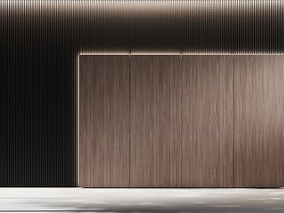 Modern Wooden Feature Wall With Vertical Dark Stripes And Light Panels 3d model