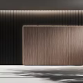 Modern Wooden Feature Wall With Vertical Dark Stripes And Light Panels