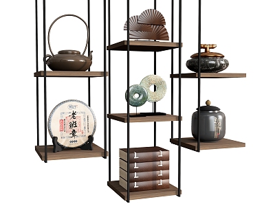 Teapot Tea Set Tea Cup Pu'er Tea Cake Tea Pot Yu Pei Storage Rack Hanger 3d model