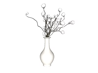 White Vase With Blooming White Flowers And Branches In Minimalist Design 3d model