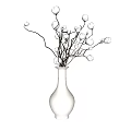 White Vase With Blooming White Flowers And Branches In Minimalist Design
