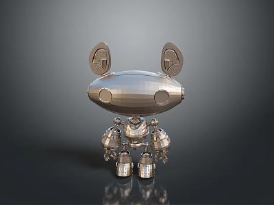 Futuristic Mechanical Character And Creature With Metallic Body And Large Ears 3d model