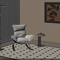 Cozy Interior Design With Beige Armchair Floor Lamp Black White Checkered Rug And Decorative Painting