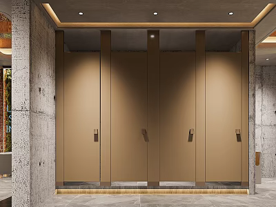 Modern Bathroom Cubicle Interior Design With Brown Doors And Concrete Walls 3d model