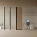 Modern Glass Partition With Wooden Frame And Sliding Doors For Office Space