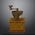 Vintage Copper Coffee Grinder With Square Rustic Base And Hand Crank