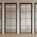 Modern Interior Hinged Doors With Gridded Glass And Dark Frame Design