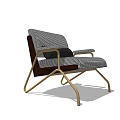 Modern Single Sofa With Houndstooth Pattern Fabric Brass Frame And Black Cushion 3d model