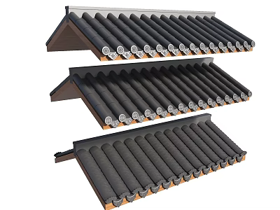 Black Roof Tiles As Traditional Architectural Components With Neat Arrangement And Wooden Borders 3d model