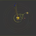 Golden Sun Model With Orbiting Blue And Red Spheres Mechanical Frames And Yellow Lines