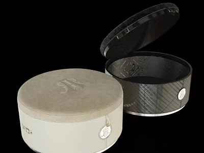 Beige And Black Two Piece Decorative Round Lid Jewelry Box Set With Silver Pendant 3d model
