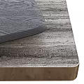Stylish Modern Coffee Table Featuring Wood Grain Top And Metal Frame With Gray Cushion
