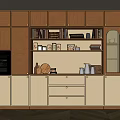 Modern Kitchen Interior Featuring Stylish Wine Cabinet With Glass Doors Wooden Cabinetry And Decorative Items