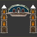 Scenic View of Snow Capped Towers With Arched Gateway And Illuminated Windows