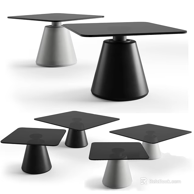 Modern Coffee Table With Square Top And Conical Base In Multiple Sizes 3d model 