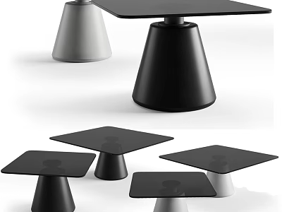 Modern Coffee Table With Square Top And Conical Base In Multiple Sizes 3d model