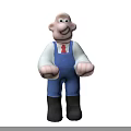 Toy Doll With Blue Overalls White Shirt Red Tie Black Boots And Three Angles View
