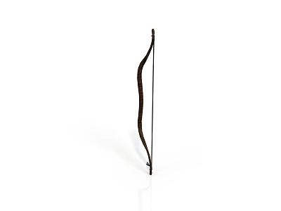 Isolated Traditional Black Bow Weapon with Classic Curved Shape and Wooden Craft 3d model