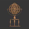 Detailed Brass Industrial Equipment With Intricate Orrery Mechanical Structure And Stand