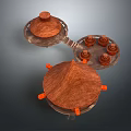 Playful Cartoon Scene With Brown Containers Round Lids And Small Orange Base Parts