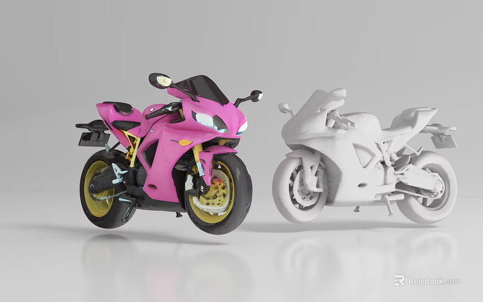 Pink and White Motorcycle Models with Sport Design on Minimal Gray Background 3d model 