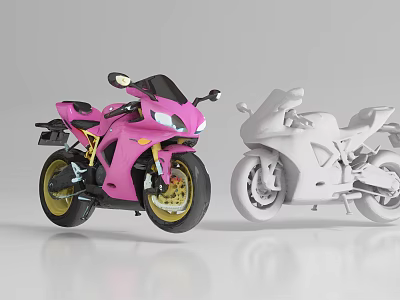 Pink and White Motorcycle Models with Sport Design on Minimal Gray Background 3d model