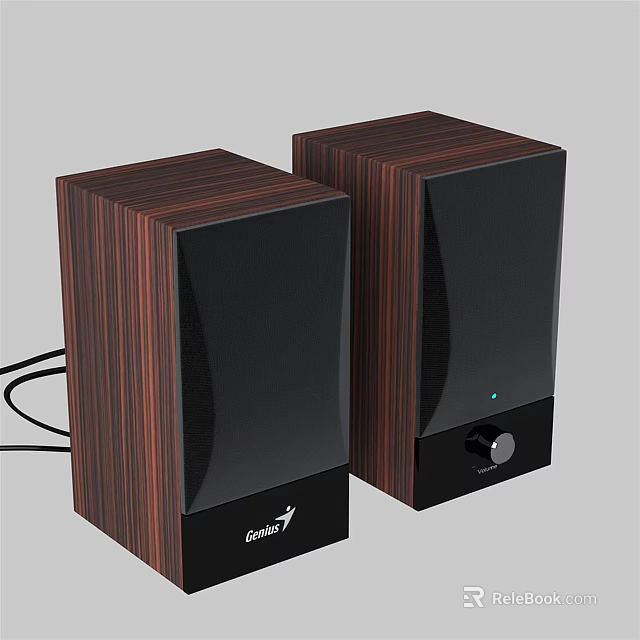 Edifier Wooden Speakers With Black Panels Knob Control And Audio Cable For Home Use 3d model 