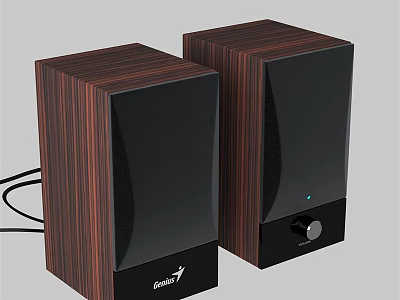 Edifier Wooden Speakers With Black Panels Knob Control And Audio Cable For Home Use 3d model