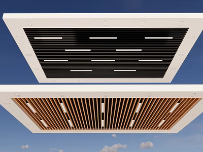 Modern Home Ceiling Design With Wooden Slats And Black Panel Decorative Structures 3d model