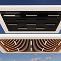 Modern Home Ceiling Design With Wooden Slats And Black Panel Decorative Structures 3d model