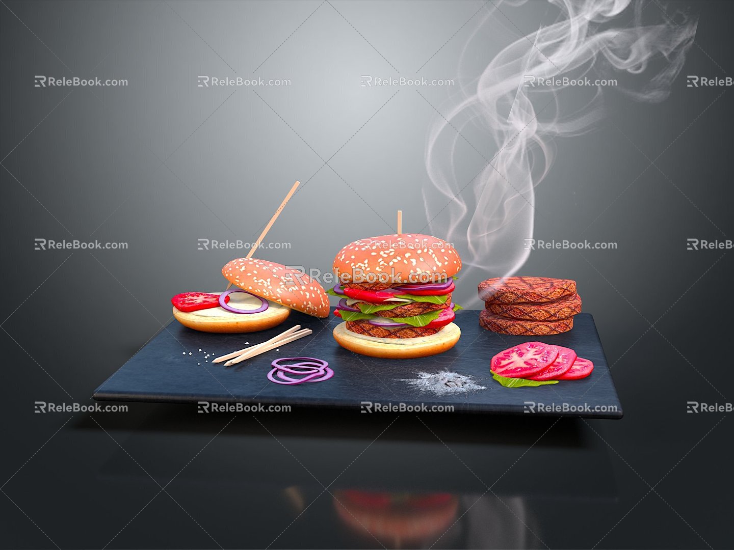 Lunch Sandwich Hamburger Burger 3d model