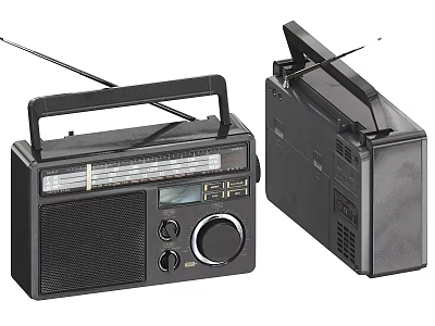 Portable Black Radios As Everyday Household Appliances With Antenna And Knobs 3d model