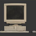 Vintage Beige Computer Setup With CRT Monitor Desktop Tower Keyboard And Mouse