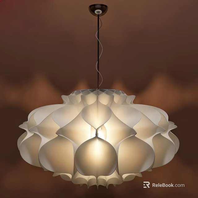 Unique Irregular Pendant Light with Flower Shaped Pleated White Shade and Warm Lighting Glow 3d model 