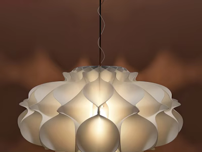 Unique Irregular Pendant Light with Flower Shaped Pleated White Shade and Warm Lighting Glow 3d model