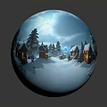 Snowy Winter Scene Glass Sphere With Cottages Trees And Blue Sky