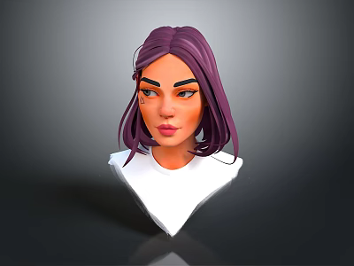 Stylized Female Game Movie Character With Purple Hair And Orange Eyes 3d model