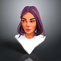 Stylized Female Game Movie Character With Purple Hair And Orange Eyes