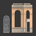 Picturesque Landscape With Classical Beige Arches And Gray Window Frames In Natural Scenery
