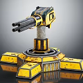 Multi Barrel Turret With Yellow Black Mechanical Design And Industrial Base Platform