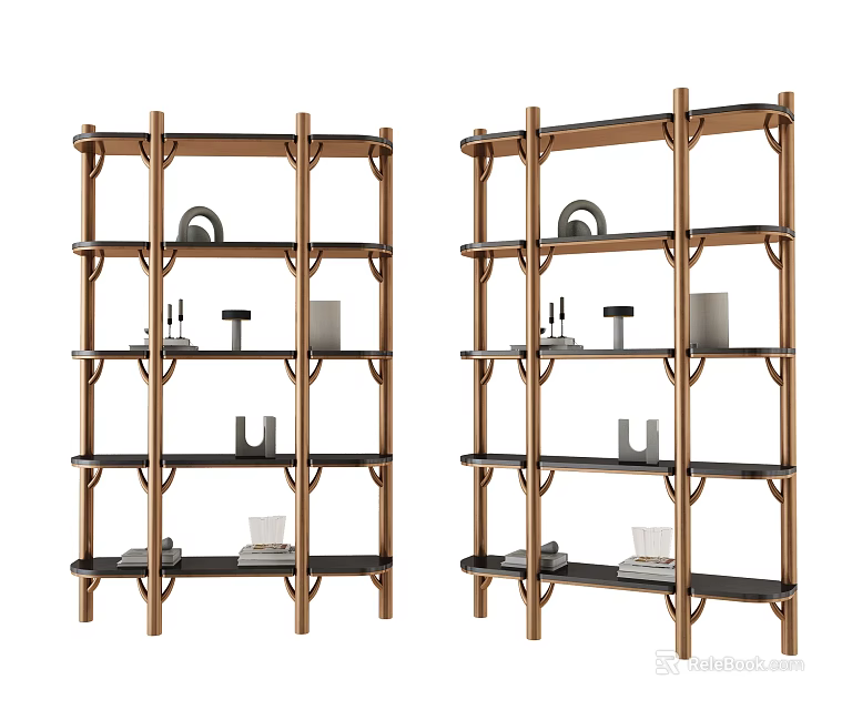 Modern Wooden Bookcase with Open Design Multiple Shelves Decorative Items Books And Ornaments 3d model 