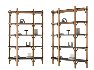 Modern Wooden Bookcase with Open Design Multiple Shelves Decorative Items Books And Ornaments 3d model