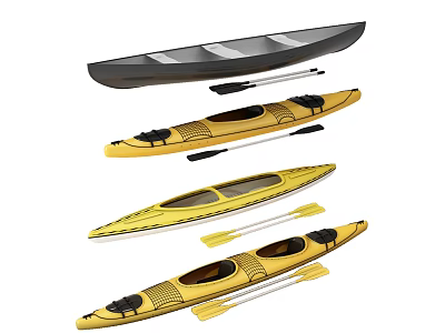Black And Yellow Kayaks With Paddles For Recreational Water Activities 3d model