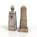 Two Decorative Stone Pillars With Ornate Tops And Classic Base Designs