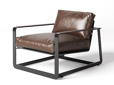 Modern Brown Leather Armchair With Black Metal Frame And Comfortable Design 3d model