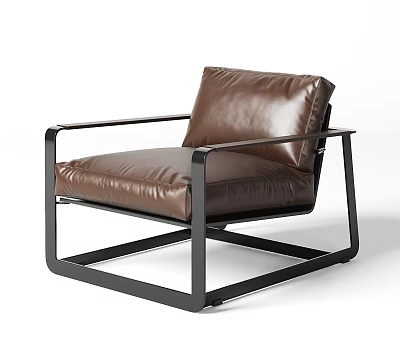 Modern Brown Leather Armchair With Black Metal Frame And Comfortable Design 3d model