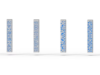 Decorative Pillars With Intricate Blue Patterns Arranged In A Row For Interior Design 3d model