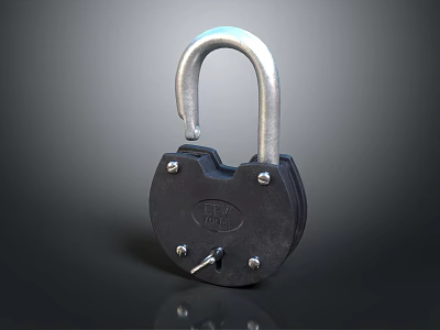 Sturdy Black Metal Door Handle With Secure Padlock For Enhanced Home Safety 3d model